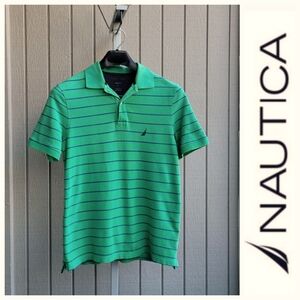 Nautica | Men's Medium Cotton Striped Classic Fit Polo Green & Blue